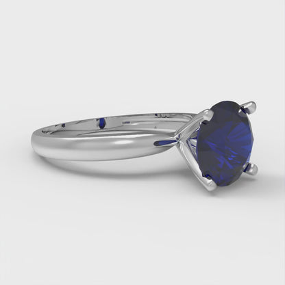 1.5 cttw Simulated Blue Sapphire Solitaire  Engagement Ring - Solid Gold (Round Cut,7.5mm)