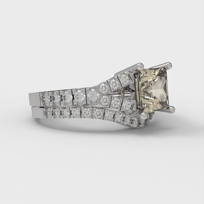 3.4 cttw Princess Cut Natural Morganite Bridal Set - Solid White Gold Engagement Ring & Wedding Band