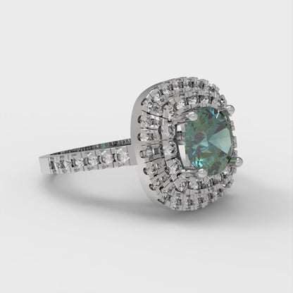1.615 cttw Blue Moissanite Solitaire with Zirconia Simulated Diamond Accents Engagement Ring - Solid White Gold (VVS1, Round Cut,6.5mm)