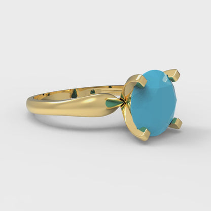 2.5 cttw Simulated Turquoise Solitaire  Engagement Ring - Solid Yellow Gold (VVS1, Round Cut,8.5mm)