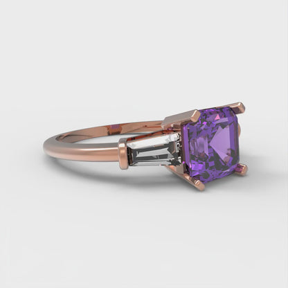 1.62 cttw Simulated Alexandrite Three-Stone Engagement Ring - Solid Gold (Square Emerald Cut,6.5X6.5mm)