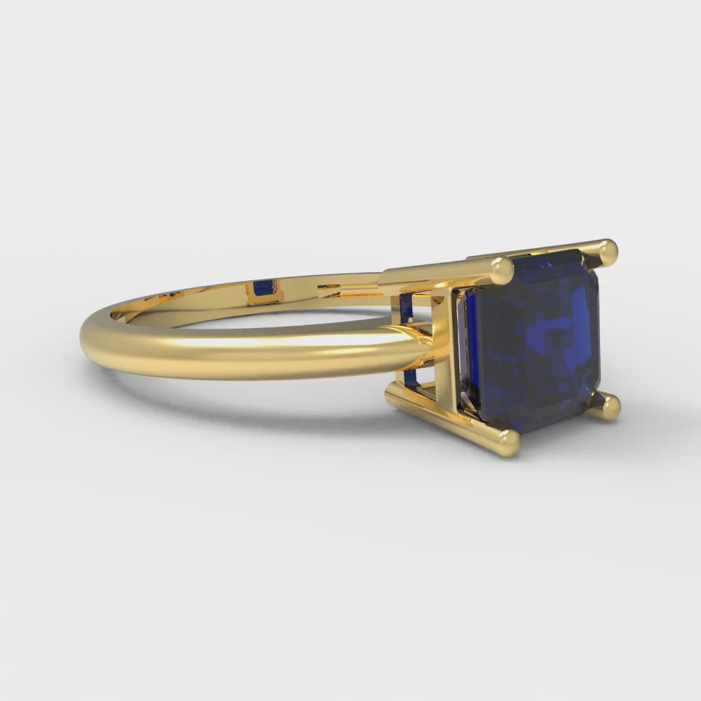 1 cttw Simulated Blue Sapphire Solitaire  Engagement Ring - Solid Gold (Asscher Cut,6mm)