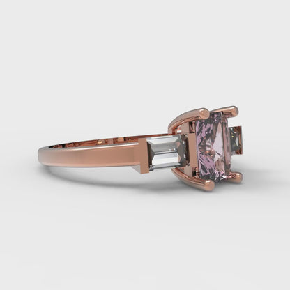 0.8 cttw Zirconia Simulated Pink Diamond Three-Stone Engagement Ring - Solid Gold (VVS1, Emerald Cut,6x4mm)