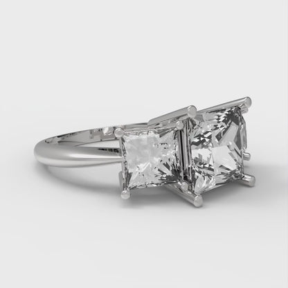 2.5 cttw Moissanite Three-Stone Engagement Ring - Solid White Gold  (VVS1, Princess Cut,6.5 mm)