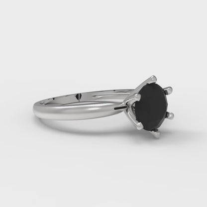 1 cttw Natural Onyx Solitaire  Engagement Ring - Solid Gold (Round Cut,6.5mm)