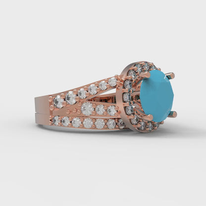 2.32 cttw Round Cut Simulated Turquoise Bridal Set - Solid Rose Gold Engagement Ring & Wedding Band