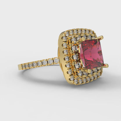 2.07 cttw Natural Garnet Hidden Halo Engagement Ring - Solid Yellow Gold (VVS1, Princess Cut,6.5mm)