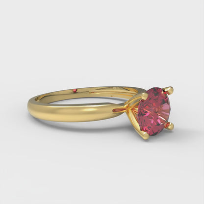 1 cttw Simulated Ruby Solitaire  Engagement Ring - Solid Yellow Gold (VVS1, Round Cut,6.5mm)