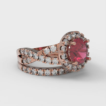 1.795 cttw Round Cut Natural Garnet Bridal Set - Solid Rose Gold Engagement Ring & Wedding Band