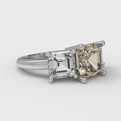 4 cttw Natural Morganite Three-Stone Engagement Ring - Solid Gold (Square Emerald Cut,7.0X7.0mm)