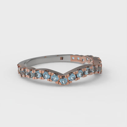 0.36 cttw Natural Aquamarine Round Cut White/Rose Gold Eternity Wedding Band