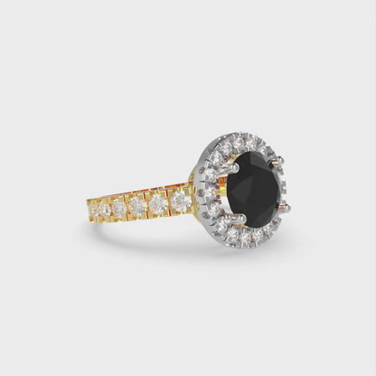 1.86 cttw Natural Onyx Hidden Halo Engagement Ring - Solid White/Yellow Gold (VVS1, Round Cut,7.5mm)
