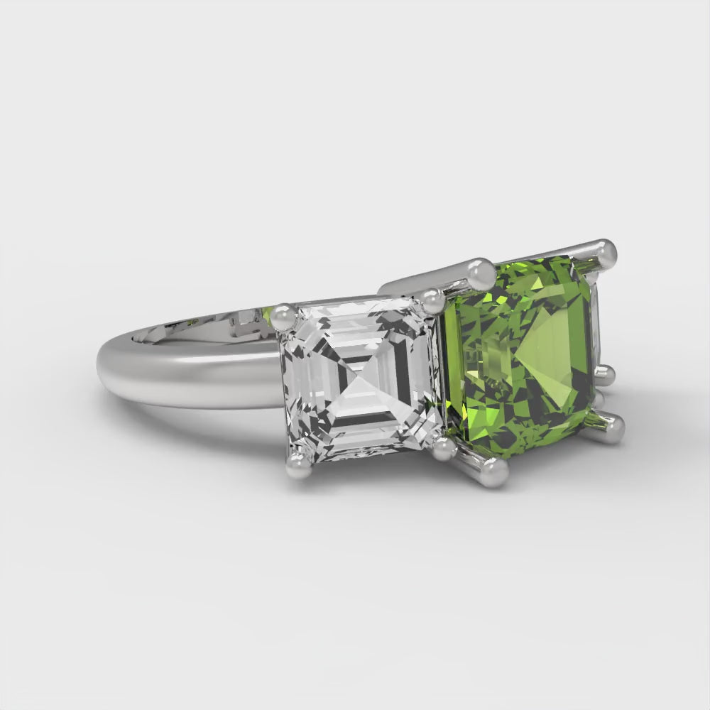 4 cttw Natural Peridot Three-Stone Engagement Ring - Solid Gold (Square Emerald Cut,7.0X7.0mm)