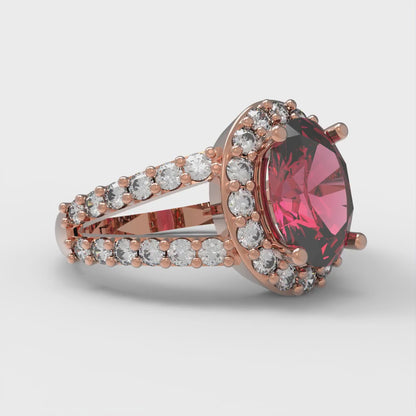 2.6 cttw Simulated Ruby Solitaire with Zirconia Simulated Diamond Accents Engagement Ring - Solid Rose Gold (VVS1, Oval Cut,9x7mm)