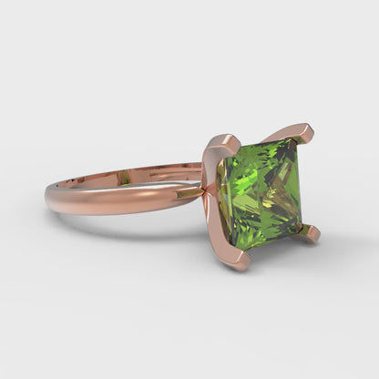 3 cttw Natural Peridot Solitaire  Engagement Ring - Solid Gold (Princess Cut,8.0mm)
