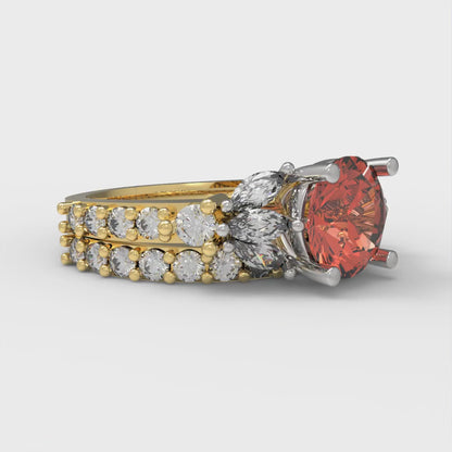 2.94 cttw Round Cut Simulated Red Diamond Bridal Set - Solid Yellow/White Gold Engagement Ring & Wedding Band