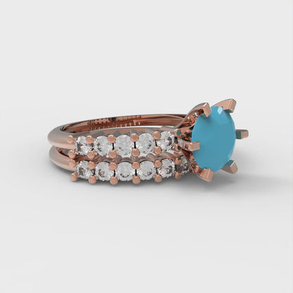 1.66 cttw Round Cut Simulated Turquoise Bridal Set - Solid Rose Gold Engagement Ring & Wedding Band