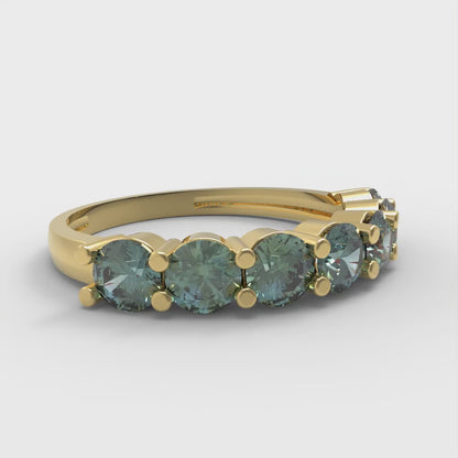 1.19 cttw Blue Moissanite Round Cut Yellow Gold Eternity Wedding Band