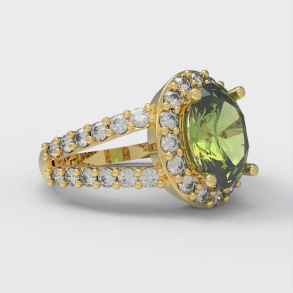 2.6 cttw Natural Peridot Hidden Halo Engagement Ring - Solid Gold (Oval Cut,9x7mm)