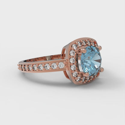1.335 cttw Zirconia Simulated Blue Diamond Solitaire with Zirconia Simulated Diamond Accents Engagement Ring - Solid Rose Gold (VVS1, Round Cut,6.5mm)