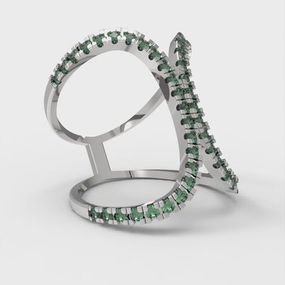 0.5 cttw Simulated Emerald Statement Engagement Ring - Solid White Gold (VVS1, Round Cut,1.3mm)