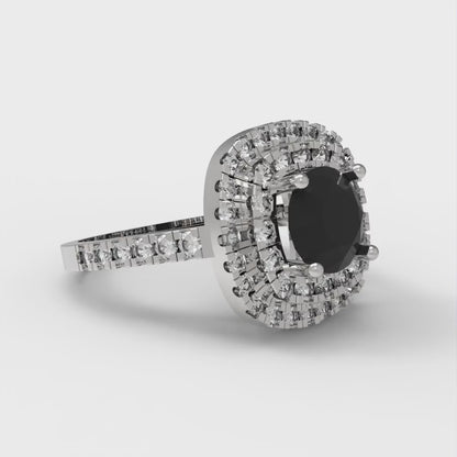 1.615 cttw Natural Onyx Solitaire with Zirconia Simulated Diamond Accents Engagement Ring - Solid White Gold (VVS1, Round Cut,6.5mm)
