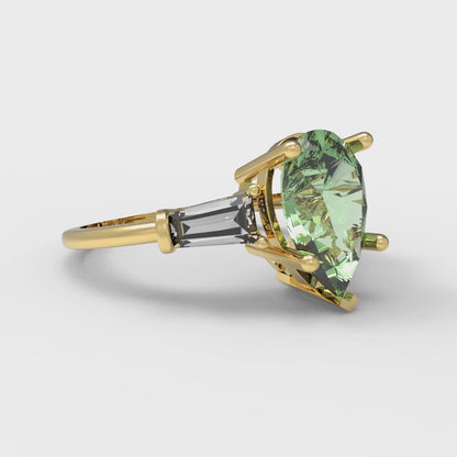 2.5 cttw Zirconia Simulated Green Diamond Three-Stone Engagement Ring - Solid Gold (VVS1, Pear Cut,10x7mm)