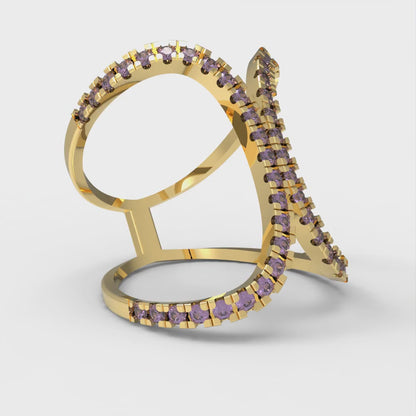 0.5 cttw Natural Amethyst Statement Engagement Ring - Solid Yellow Gold (VVS1, Round Cut,1.3mm)