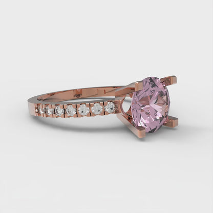 1.71 cttw Zirconia Simulated Pink Diamond Solitaire with Zirconia Simulated Diamond Accents Engagement Ring - Solid Gold (VVS1, Round Cut,7.5mm)