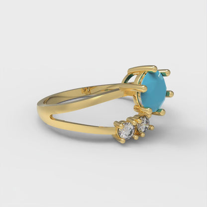 0.87 cttw Simulated Turquoise Three-Stone Engagement Ring - Solid Gold (Round Cut,6.0mm)