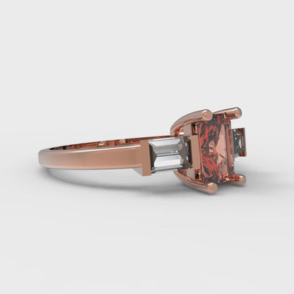 0.8 cttw Zirconia Simulated Red Diamond Three-Stone Engagement Ring - Solid Gold (VVS1, Emerald Cut,6x4mm)