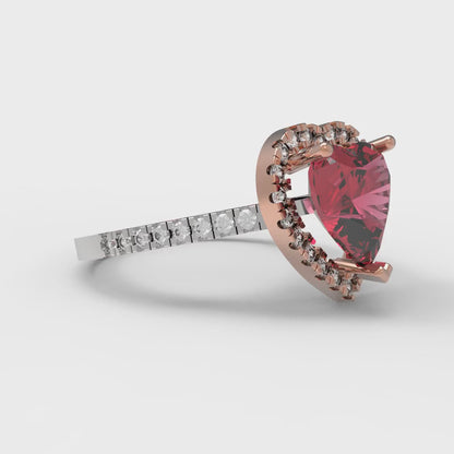 2.285 cttw Simulated Pink Tourmaline Hidden Halo Engagement Ring - Solid White/Rose Gold (VVS1, Heart Cut,8mm)