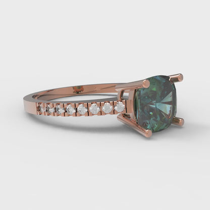 2.7 cttw Blue Moissanite Solitaire with Zirconia Simulated Diamond Accents Engagement Ring - Solid Gold (Cushion Cut,6.5mm)