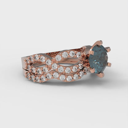 1.57 cttw Round Cut Natural London Blue Topaz Bridal Set - Solid Rose Gold Engagement Ring & Wedding Band