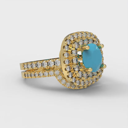 1.7825 cttw Round Cut Simulated Turquoise Bridal Set - Solid Yellow Gold Engagement Ring & Wedding Band