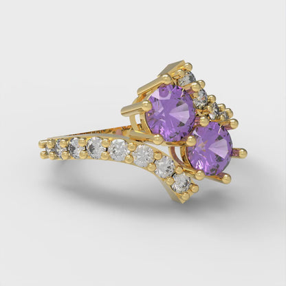 1.48 cttw Simulated Alexandrite Solitaire with Zirconia Simulated Diamond Accents Engagement Ring - Solid Gold (Round Cut,5mm)