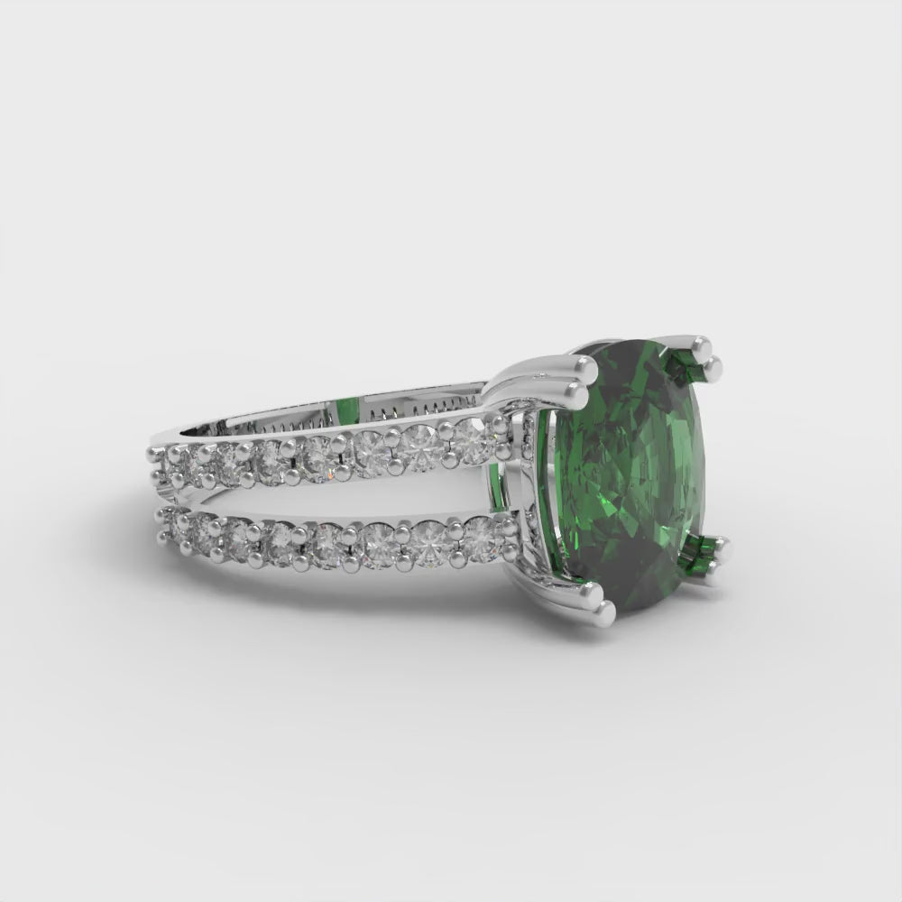 3.48 cttw Simulated Emerald Solitaire with Zirconia Simulated Diamond Accents Engagement Ring - Solid Gold (Long Cushion Cut,9x7mm)