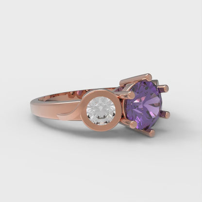 1.72 cttw Natural Amethyst Three-Stone Engagement Ring - Solid Rose Gold (VVS1, Round Cut,6.5mm)