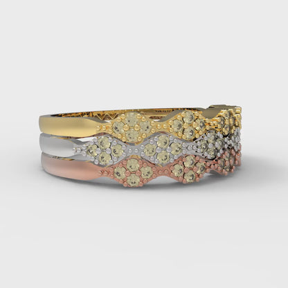 0.3 cttw Simulated Yellow Diamond Round Cut White/Rose/Yellow Gold Eternity Wedding Band