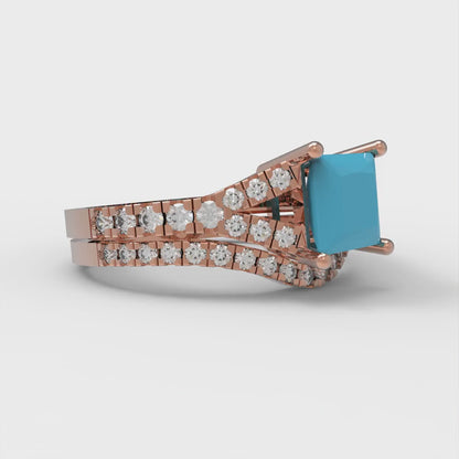 3.4 cttw Princess Cut Simulated Turquoise Bridal Set - Solid Rose Gold Engagement Ring & Wedding Band