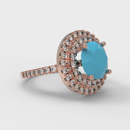 2.6 cttw Simulated Turquoise Hidden Halo Engagement Ring - Solid Rose Gold (VVS1, Round Cut,8.0mm)