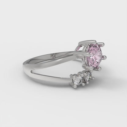 0.87 cttw Zirconia Simulated Pink Diamond Three-Stone Engagement Ring - Solid White Gold (VVS1, Round Cut,6.0mm)