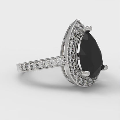 2.36 cttw Natural Onyx Hidden Halo Engagement Ring - Solid Gold (Pear Cut,10x7mm)