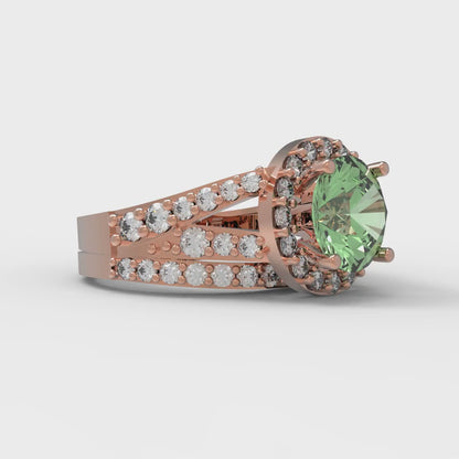 2.32 cttw Round Cut Simulated Green Diamond Bridal Set - Solid Rose Gold Engagement Ring & Wedding Band