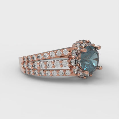 1.83 cttw Natural London Blue Topaz Hidden Halo Engagement Ring - Solid Gold (Round Cut,6.5mm)