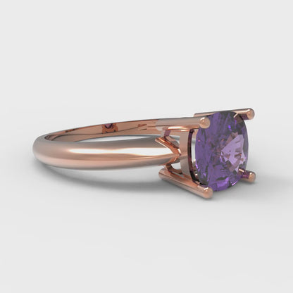 1.5 cttw Natural Amethyst Solitaire  Engagement Ring - Solid Gold (Cushion Cut,6.5mm)