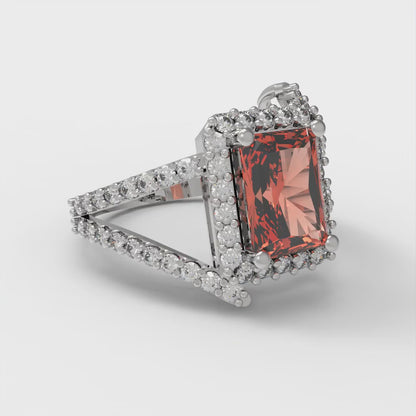 1.935 cttw Zirconia Simulated Red Diamond Hidden Halo Engagement Ring - Solid Gold (VVS1, Emerald Cut,7.5x5.5mm)