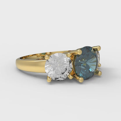 3 cttw Natural London Blue Topaz Three-Stone Engagement Ring - Solid Gold (Round Cut,7.5mm)