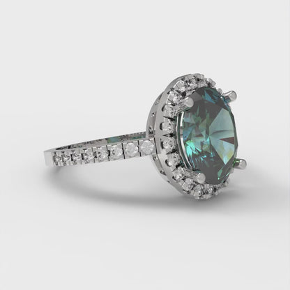 2.27 cttw Blue Moissanite Hidden Halo Engagement Ring - Solid Gold (Oval Cut,9X7mm)