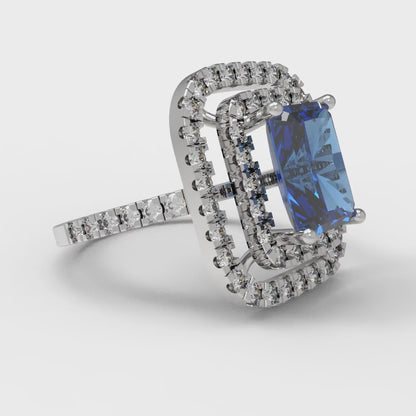 2.62 cttw Simulated Tanzanite Hidden Halo Engagement Ring - Solid White Gold (VVS1, Emerald Cut,8X6.0mm)